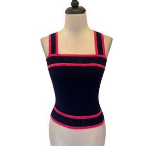 Dokotoo Women's Square Neck Knit Sleeveless Crop Tank Top Navy Blue Pink Small